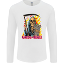 Cute Hell Cat Grim Reaper Skull Halloween Mens Long Sleeve T-Shirt White