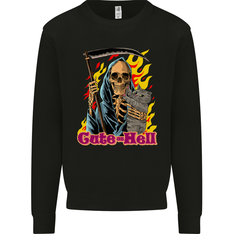 Cute Hell Cat Grim Reaper Skull Halloween Mens Sweatshirt Jumper Black