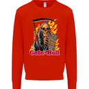 Cute Hell Cat Grim Reaper Skull Halloween Mens Sweatshirt Jumper Bright Red