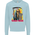 Cute Hell Cat Grim Reaper Skull Halloween Mens Sweatshirt Jumper Light Blue