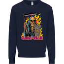 Cute Hell Cat Grim Reaper Skull Halloween Mens Sweatshirt Jumper Navy Blue