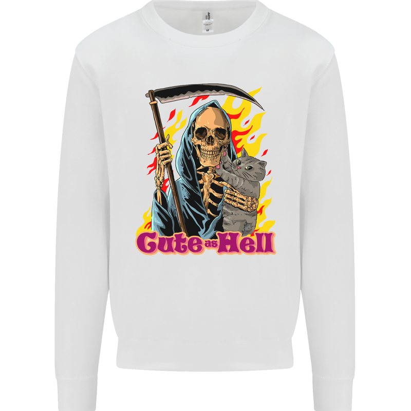 Cute Hell Cat Grim Reaper Skull Halloween Mens Sweatshirt Jumper White