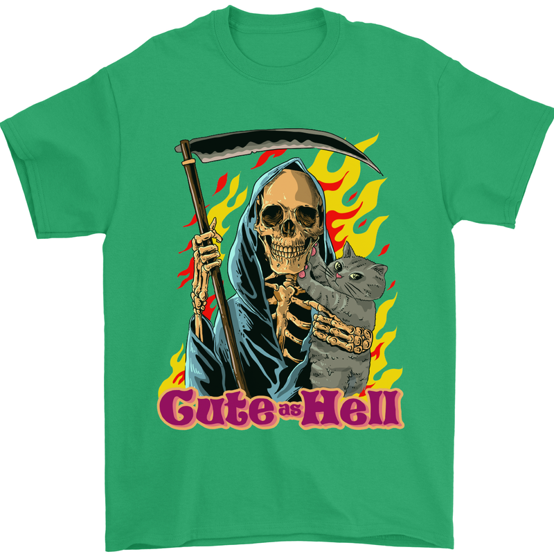 Cute Hell Cat Grim Reaper Skull Halloween Mens T-Shirt Cotton Gildan Irish Green