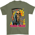 Cute Hell Cat Grim Reaper Skull Halloween Mens T-Shirt Cotton Gildan Military Green