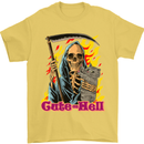 Cute Hell Cat Grim Reaper Skull Halloween Mens T-Shirt Cotton Gildan Yellow