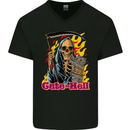 Cute Hell Cat Grim Reaper Skull Halloween Mens V-Neck Cotton T-Shirt Black