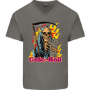 Cute Hell Cat Grim Reaper Skull Halloween Mens V-Neck Cotton T-Shirt Charcoal