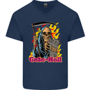 Cute Hell Cat Grim Reaper Skull Halloween Mens V-Neck Cotton T-Shirt Navy Blue