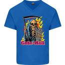 Cute Hell Cat Grim Reaper Skull Halloween Mens V-Neck Cotton T-Shirt Royal Blue