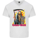 Cute Hell Cat Grim Reaper Skull Halloween Mens V-Neck Cotton T-Shirt White