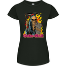 Cute Hell Cat Grim Reaper Skull Halloween Womens Petite Cut T-Shirt Black