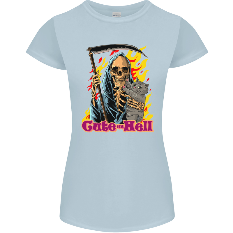 Cute Hell Cat Grim Reaper Skull Halloween Womens Petite Cut T-Shirt Light Blue