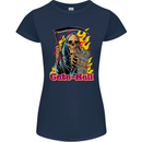 Cute Hell Cat Grim Reaper Skull Halloween Womens Petite Cut T-Shirt Navy Blue