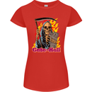 Cute Hell Cat Grim Reaper Skull Halloween Womens Petite Cut T-Shirt Red