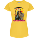 Cute Hell Cat Grim Reaper Skull Halloween Womens Petite Cut T-Shirt Yellow