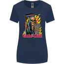 Cute Hell Cat Grim Reaper Skull Halloween Womens Wider Cut T-Shirt Navy Blue