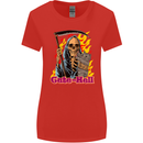 Cute Hell Cat Grim Reaper Skull Halloween Womens Wider Cut T-Shirt Red