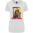 Cute Hell Cat Grim Reaper Skull Halloween Womens Wider Cut T-Shirt White