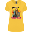 Cute Hell Cat Grim Reaper Skull Halloween Womens Wider Cut T-Shirt Yellow