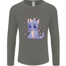 Cute Kawaii Baby Dragon Mens Long Sleeve T-Shirt Charcoal