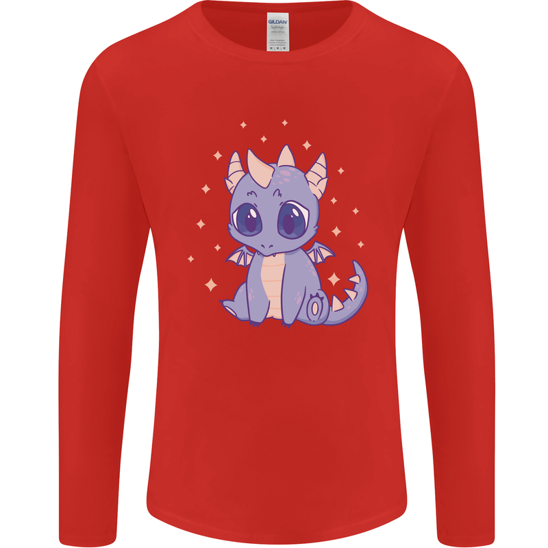 Cute Kawaii Baby Dragon Mens Long Sleeve T-Shirt Red