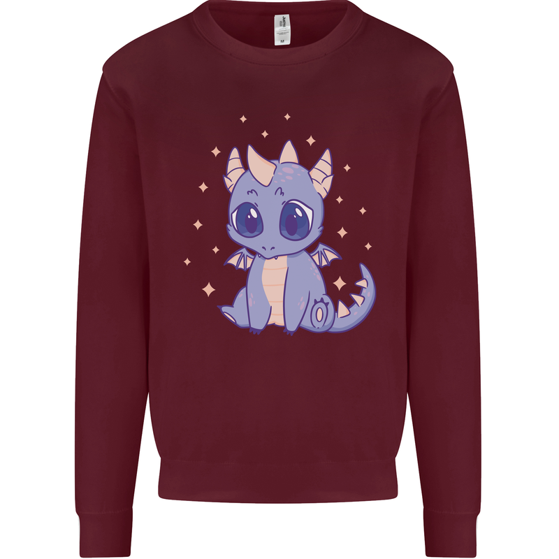 Cute Kawaii Baby Dragon Mens Sweatshirt Jumper Maroon