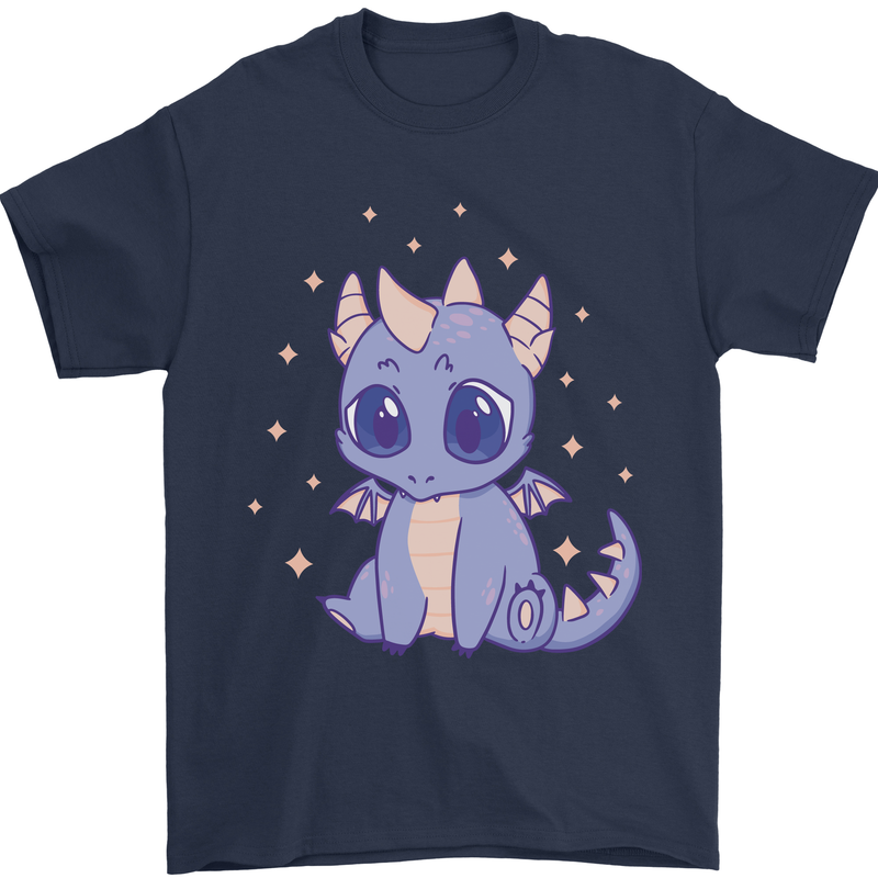Cute Kawaii Baby Dragon Mens T-Shirt Cotton Gildan Navy Blue
