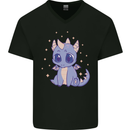 Cute Kawaii Baby Dragon Mens V-Neck Cotton T-Shirt Black