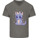 Cute Kawaii Baby Dragon Mens V-Neck Cotton T-Shirt Charcoal