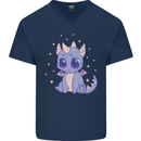 Cute Kawaii Baby Dragon Mens V-Neck Cotton T-Shirt Navy Blue