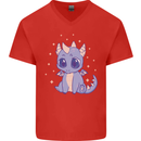 Cute Kawaii Baby Dragon Mens V-Neck Cotton T-Shirt Red
