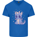 Cute Kawaii Baby Dragon Mens V-Neck Cotton T-Shirt Royal Blue