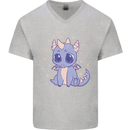 Cute Kawaii Baby Dragon Mens V-Neck Cotton T-Shirt Sports Grey