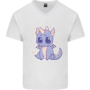 Cute Kawaii Baby Dragon Mens V-Neck Cotton T-Shirt White
