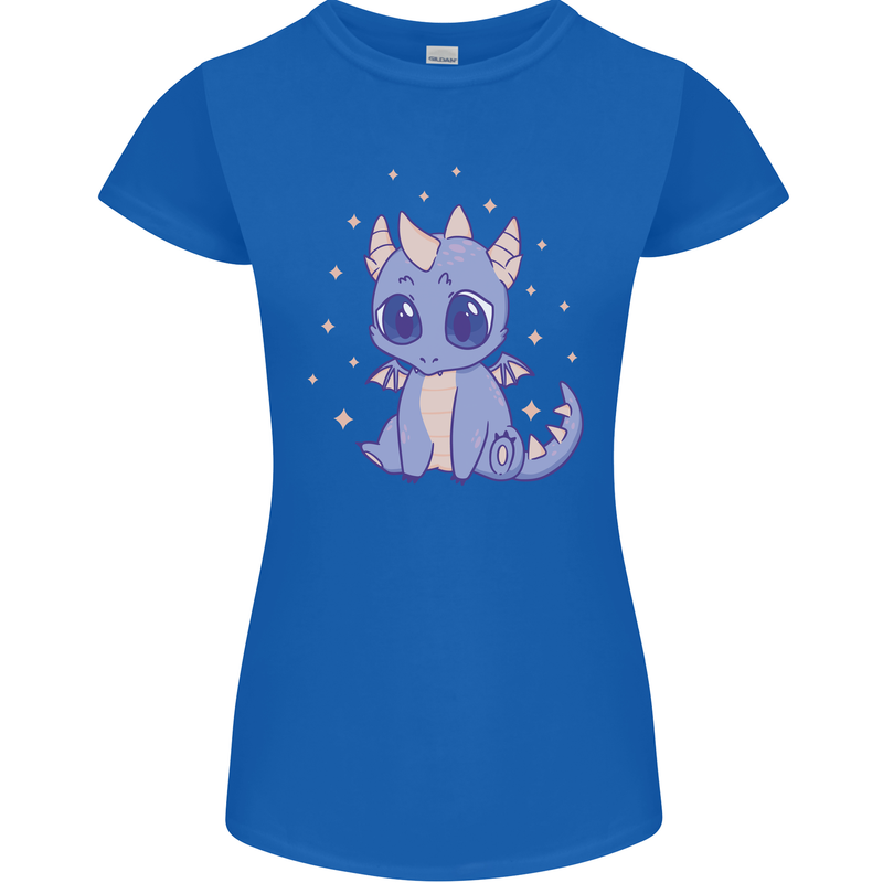 Cute Kawaii Baby Dragon Womens Petite Cut T-Shirt Royal Blue
