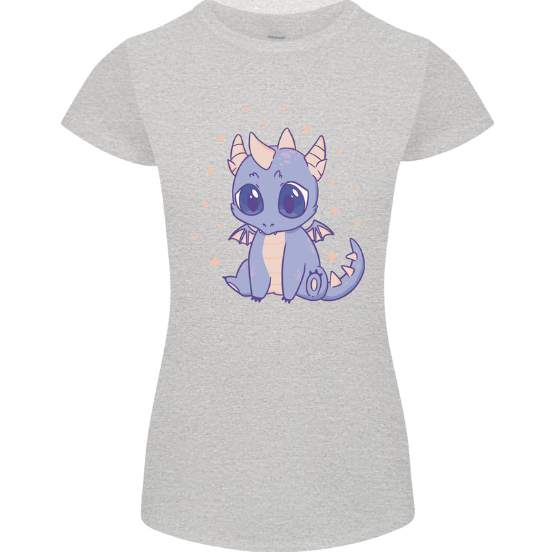 Cute Kawaii Baby Dragon Womens Petite Cut T-Shirt Sports Grey