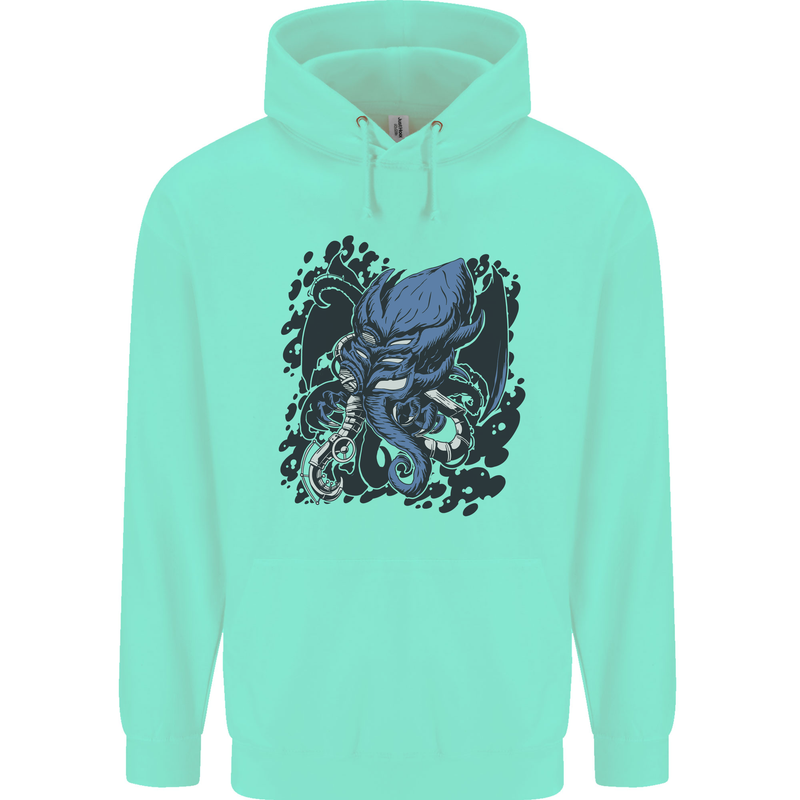 Cyberpunk Cthulhu Kraken Octopus Childrens Kids Hoodie Peppermint