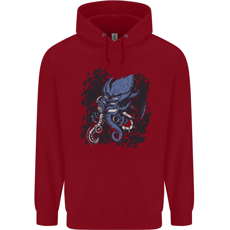 Cyberpunk Cthulhu Kraken Octopus Childrens Kids Hoodie Red