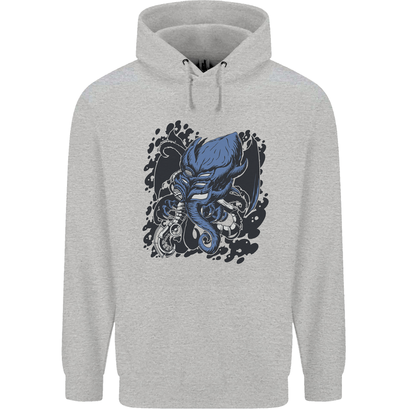 Cyberpunk Cthulhu Kraken Octopus Childrens Kids Hoodie Sports Grey
