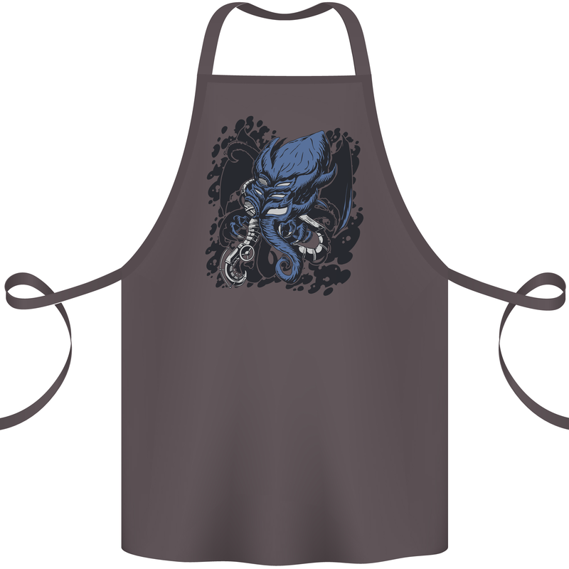 Cyberpunk Cthulhu Kraken Octopus Cotton Apron 100% Organic Dark Grey