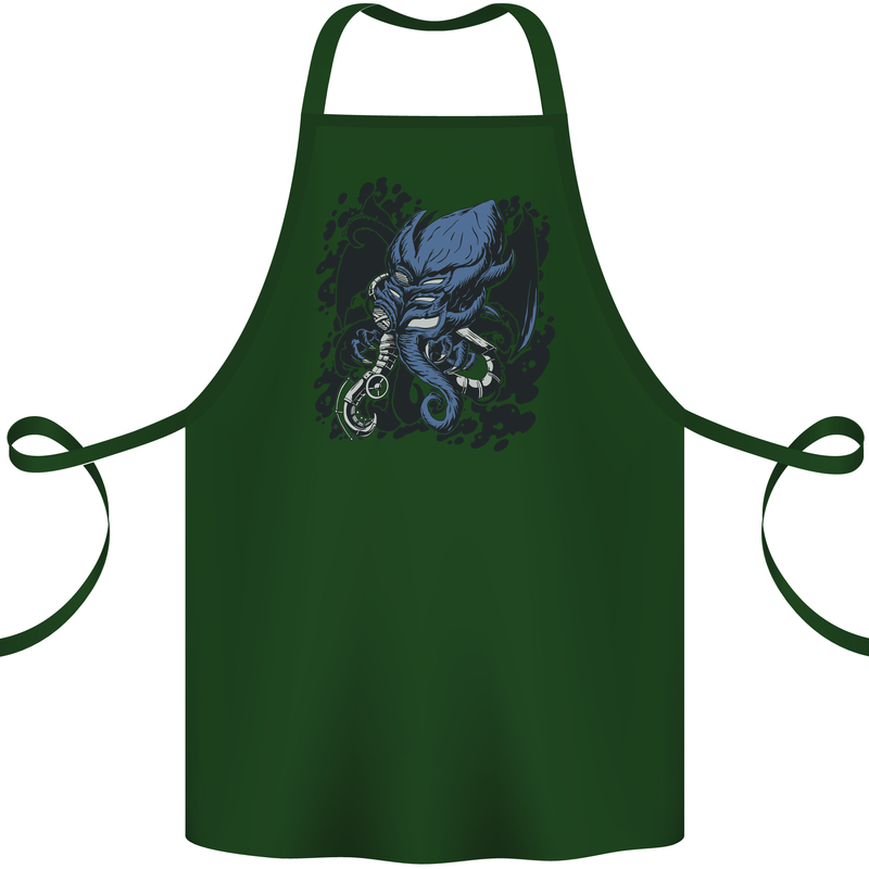 Cyberpunk Cthulhu Kraken Octopus Cotton Apron 100% Organic Forest Green