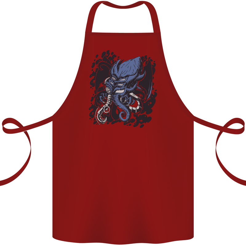Cyberpunk Cthulhu Kraken Octopus Cotton Apron 100% Organic Maroon