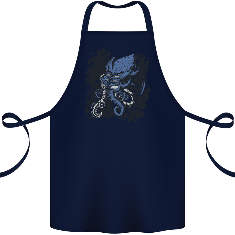 Cyberpunk Cthulhu Kraken Octopus Cotton Apron 100% Organic Navy Blue