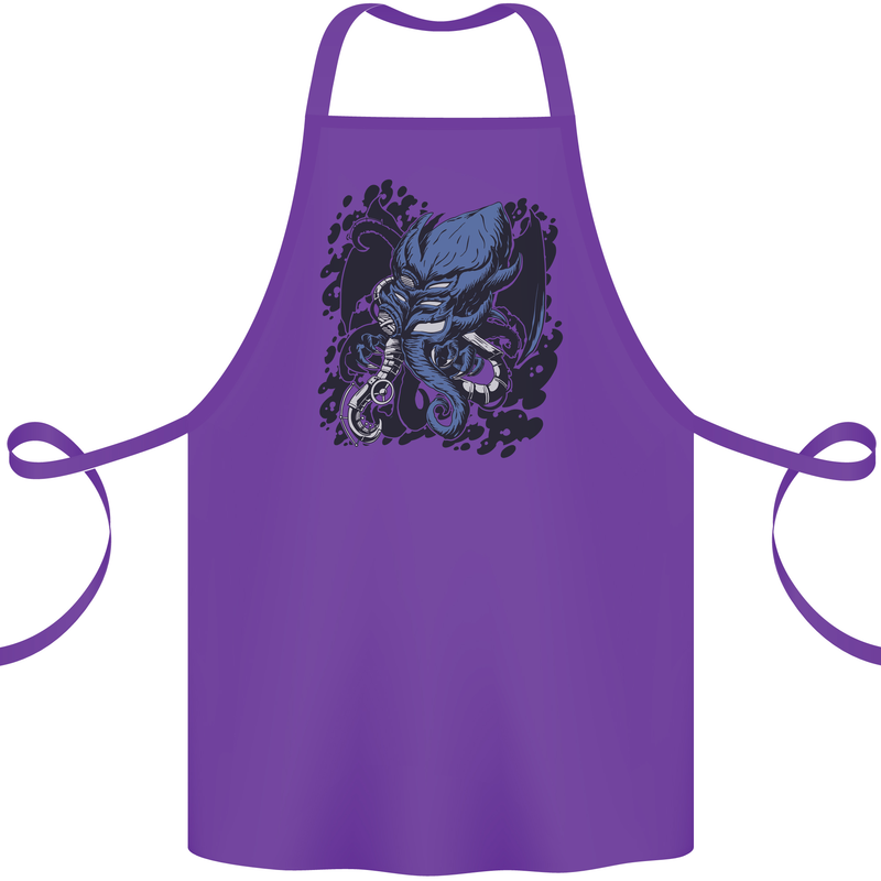 Cyberpunk Cthulhu Kraken Octopus Cotton Apron 100% Organic Purple
