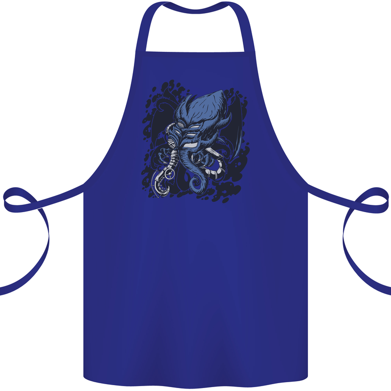 Cyberpunk Cthulhu Kraken Octopus Cotton Apron 100% Organic Royal Blue