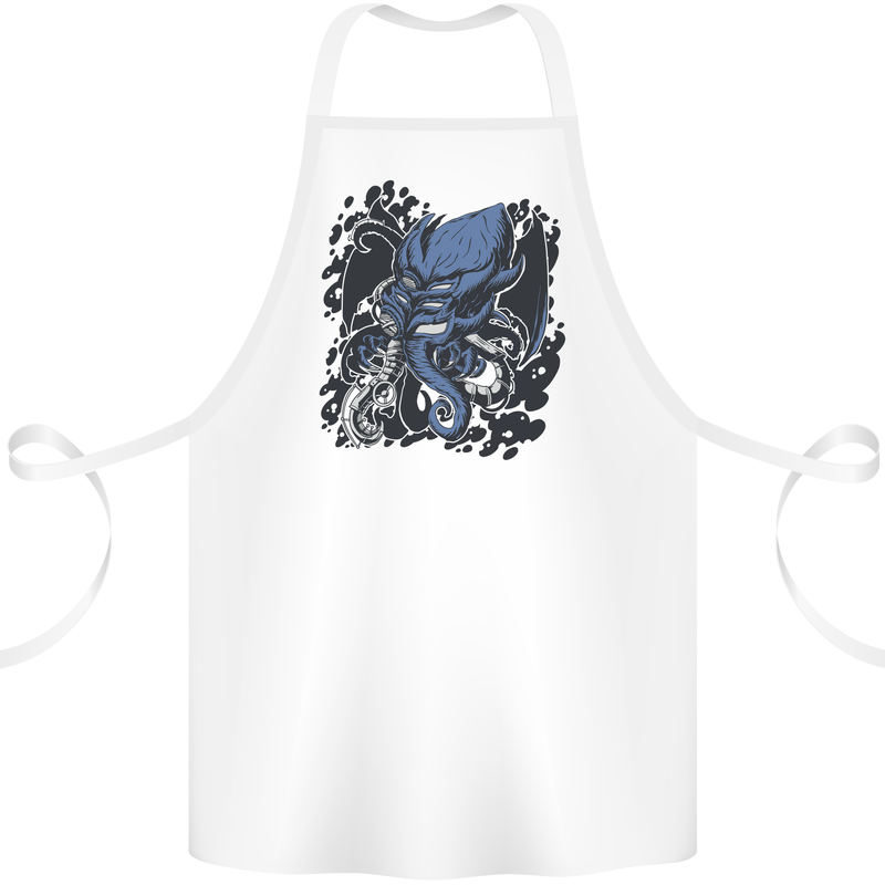 Cyberpunk Cthulhu Kraken Octopus Cotton Apron 100% Organic White