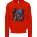 Cyberpunk Cthulhu Kraken Octopus Kids Sweatshirt Jumper Bright Red
