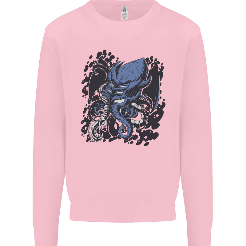 Cyberpunk Cthulhu Kraken Octopus Kids Sweatshirt Jumper Light Pink