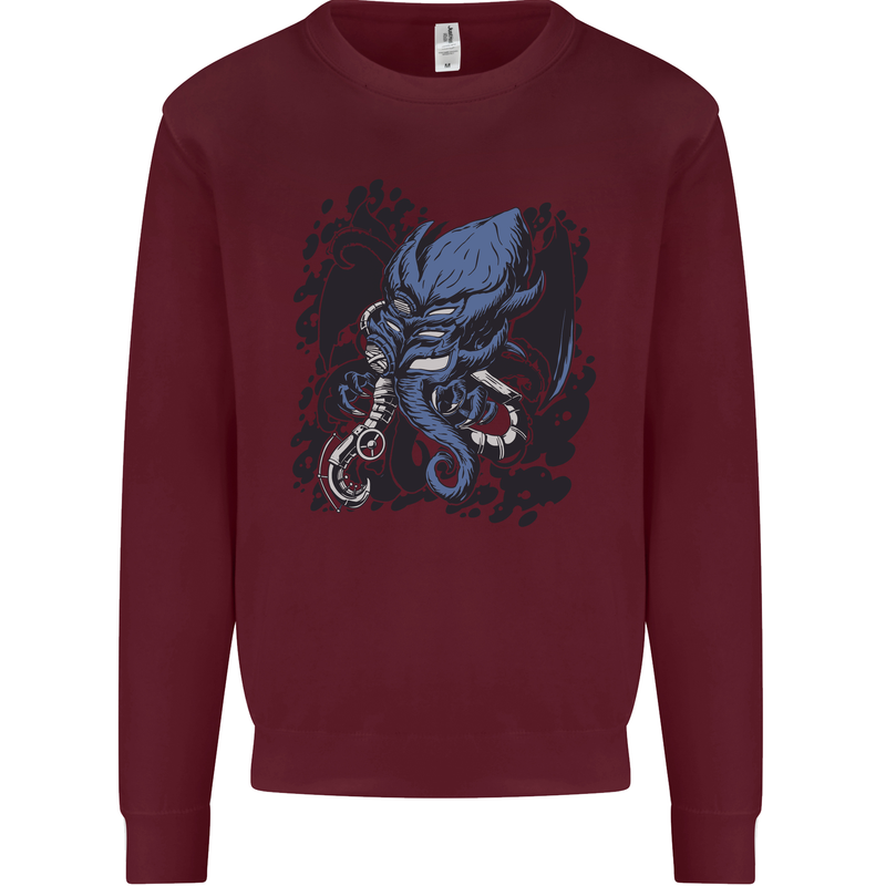 Cyberpunk Cthulhu Kraken Octopus Kids Sweatshirt Jumper Maroon