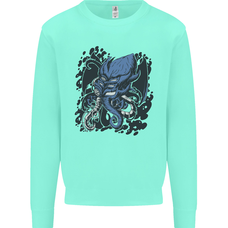 Cyberpunk Cthulhu Kraken Octopus Kids Sweatshirt Jumper Peppermint